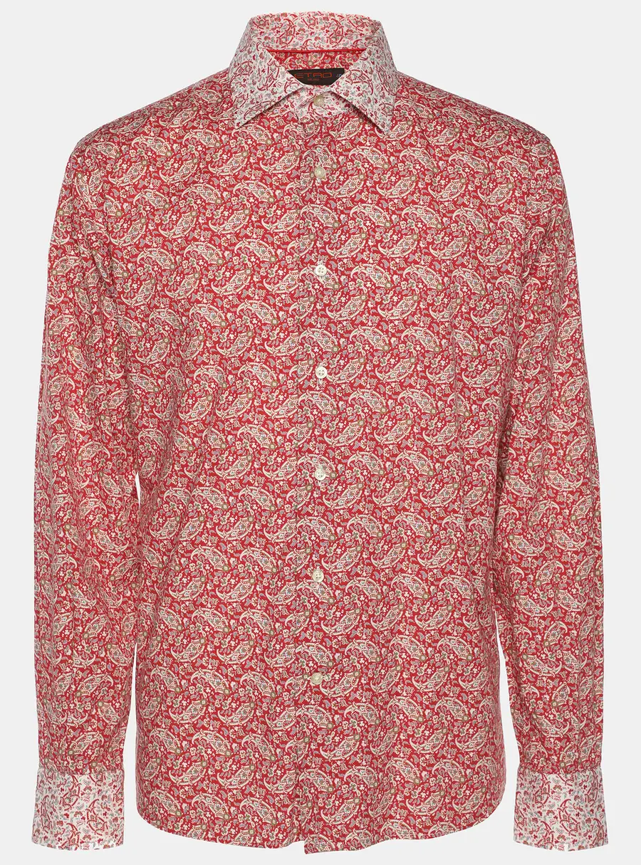 Etro Red Printed Cotton Long Sleeve Shirt M