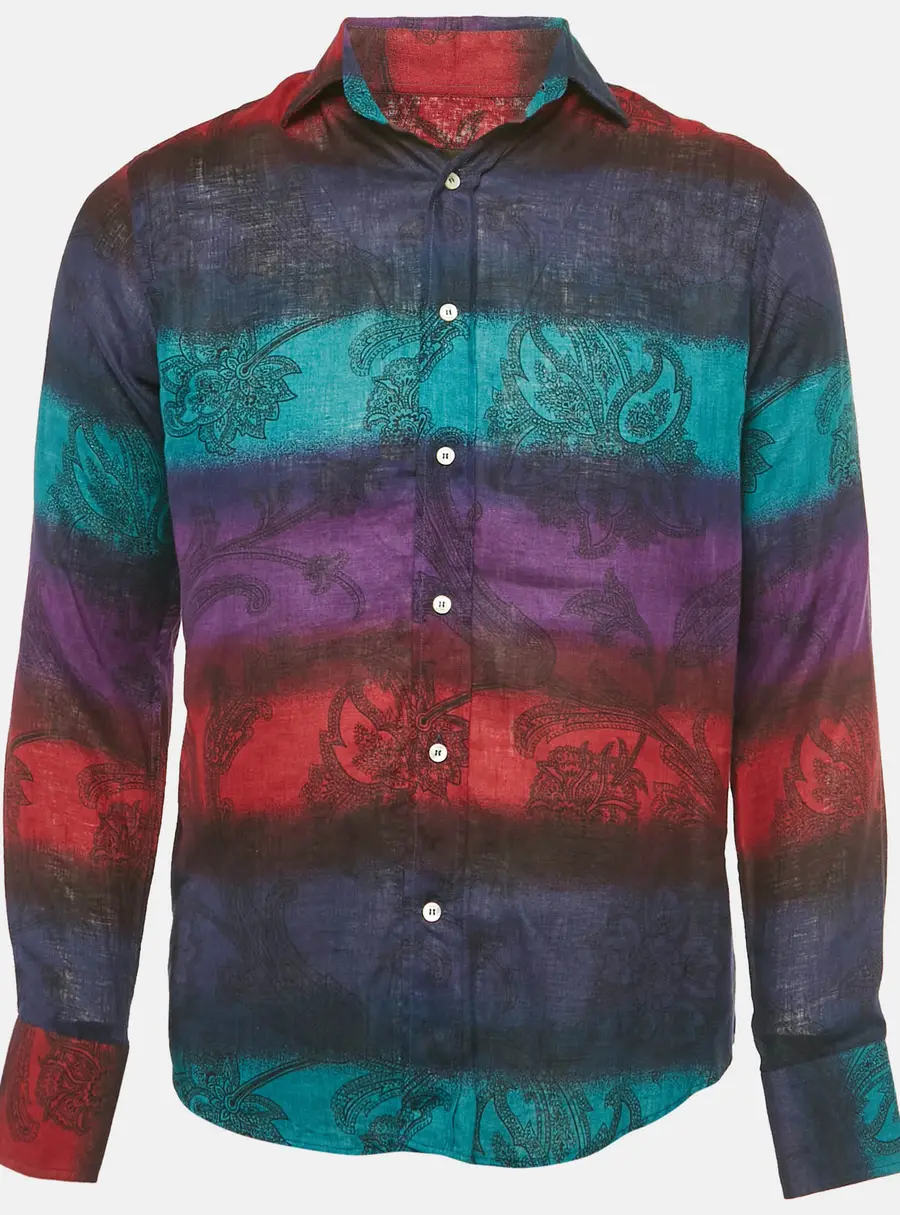 Etro Multicolor Paisley Print Linen Shirt S