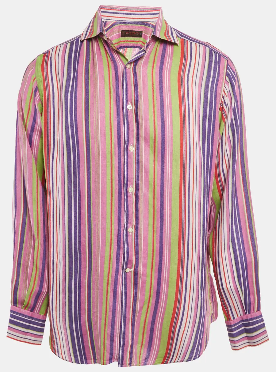 Etro Multicolor Striped Linen Full Sleeve Shirt L