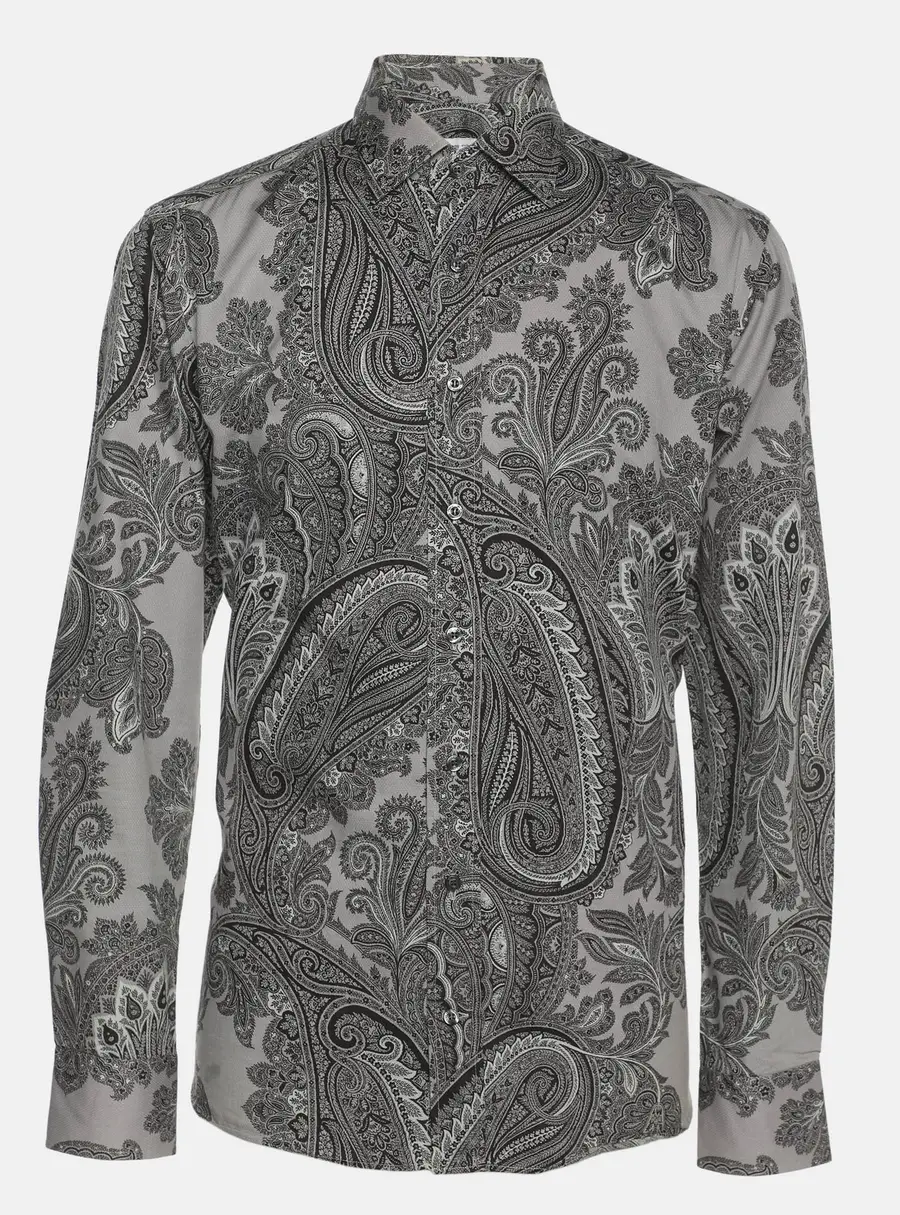 Etro Grey Paisley Print Cotton Long Sleeve Shirt M