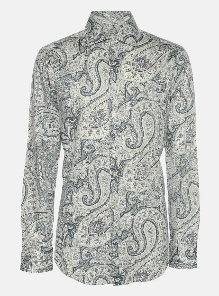 Etro Blue Paisley Print Cotton Long Sleeve Shirt M
