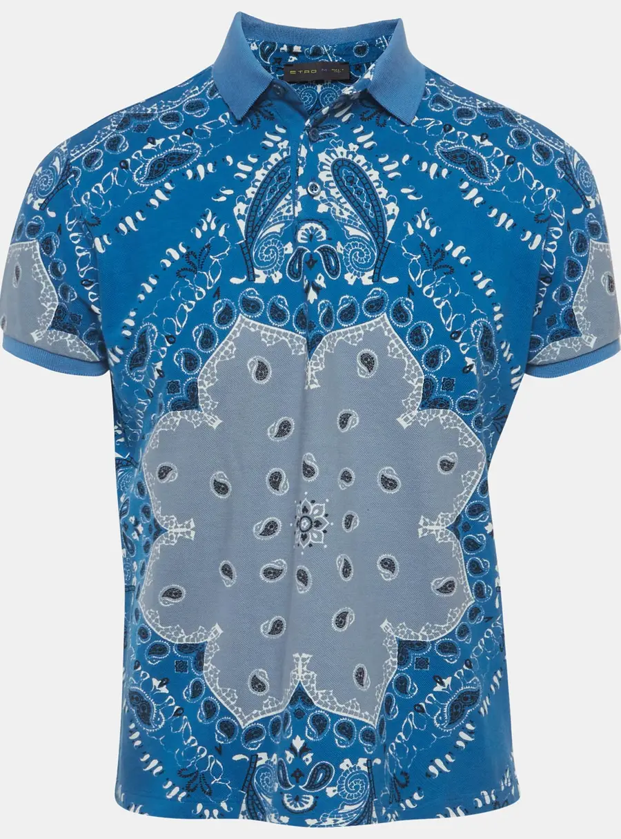 Etro Blue Paisley Print Polo T-Shirt M