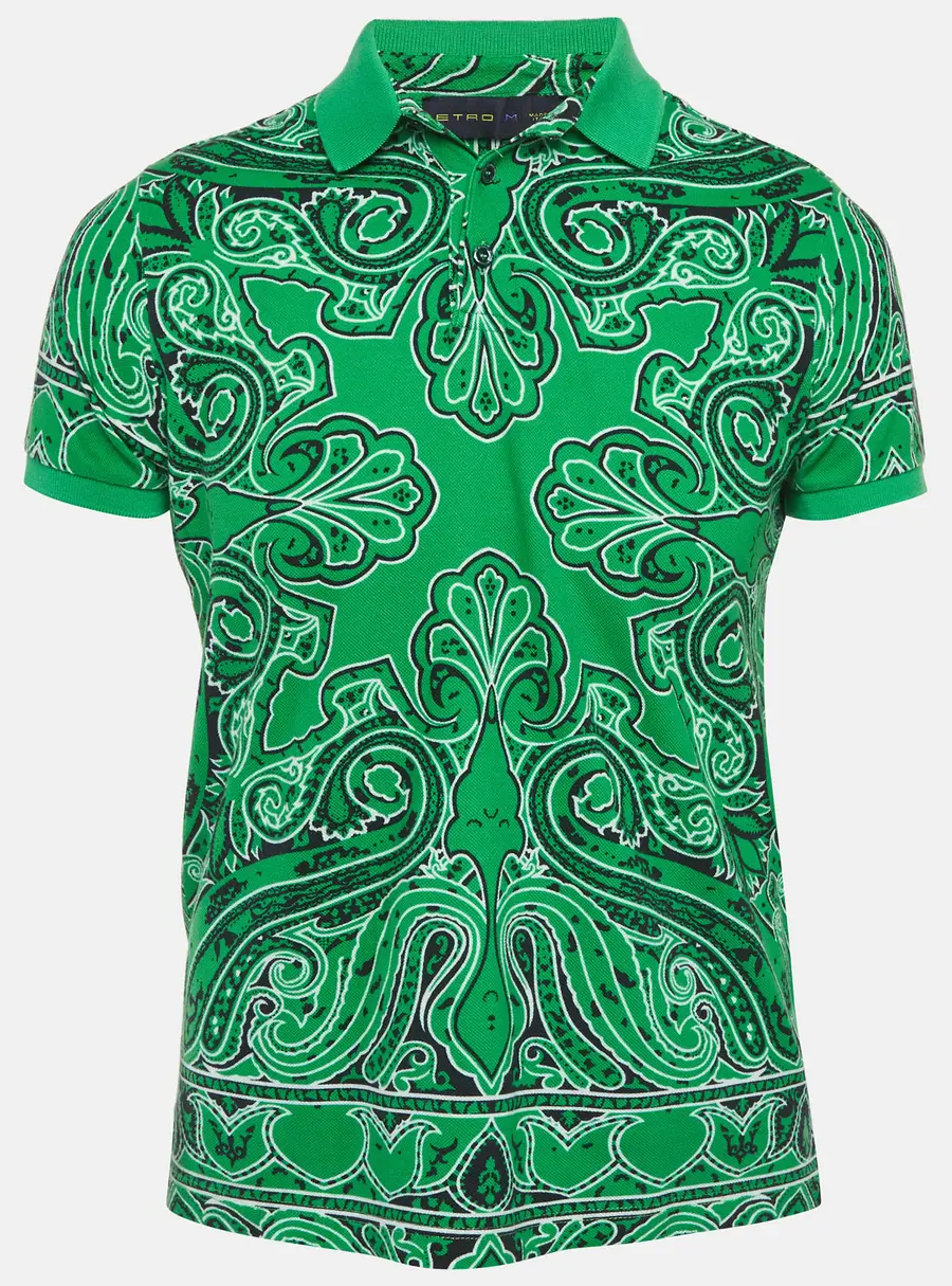 Etro Green Paisley Print Pique Polo T-Shirt M
