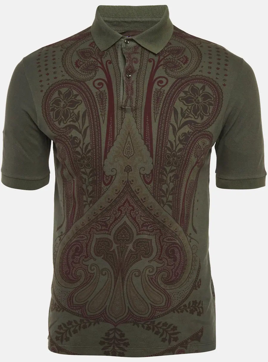 Etro Olive Green Paisley Print Pique Polo T-Shirt M