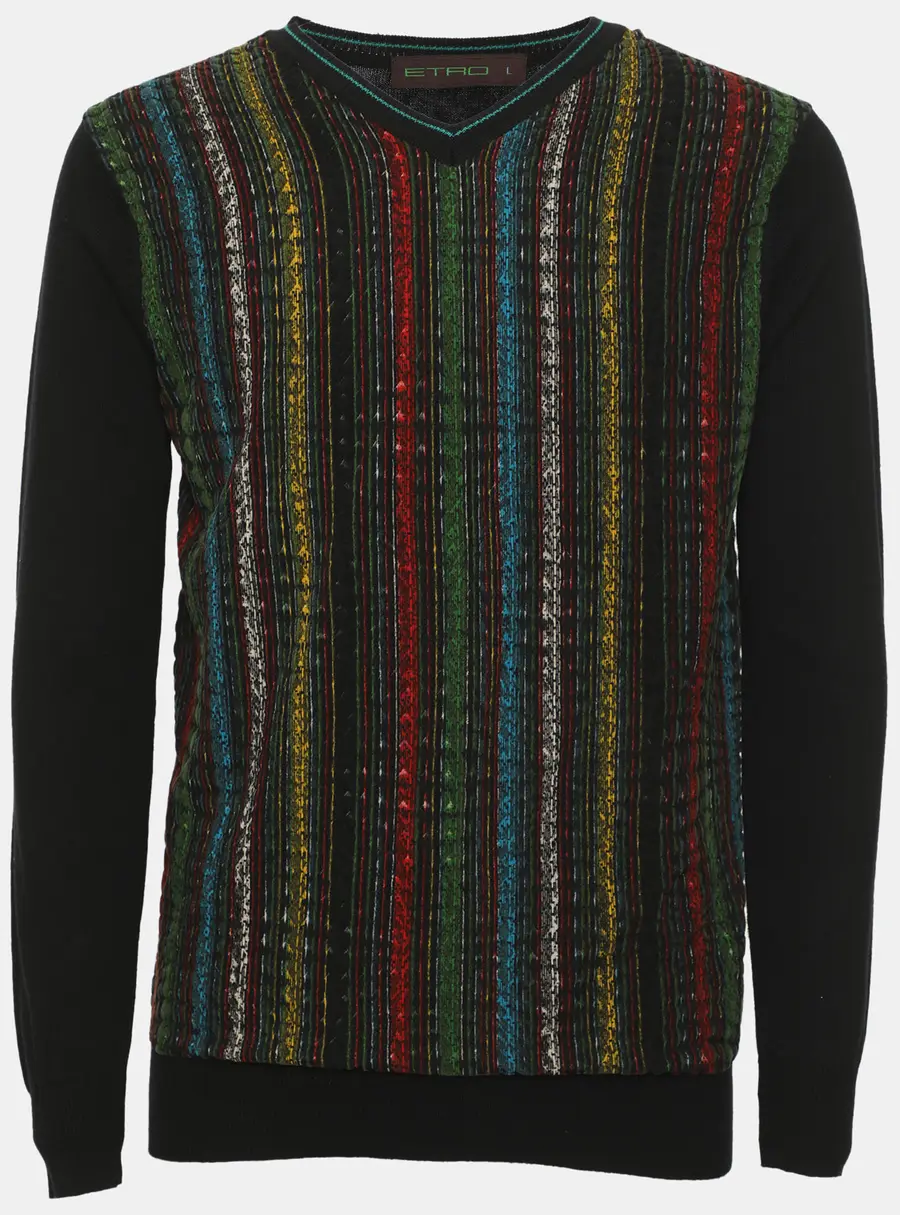 Etro Black Multicolor Printed Knit Sweater L