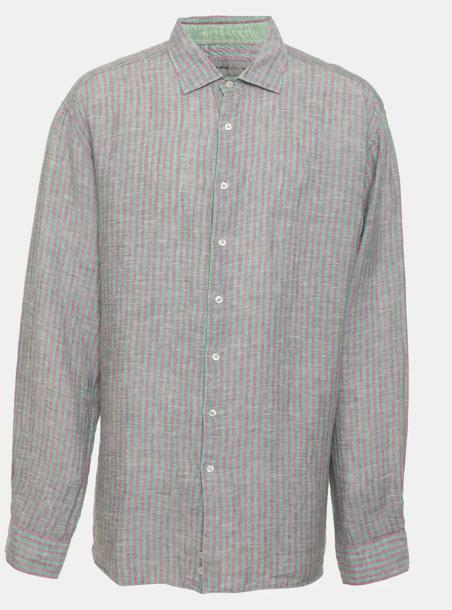 Etro Purple/Green Stripe Linen Long Sleeve Shirt XXL