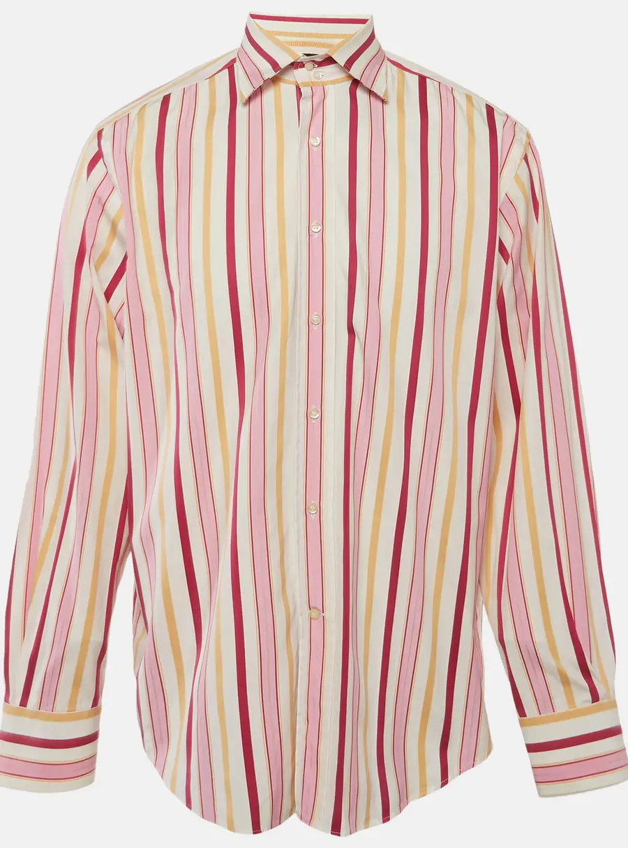 Etro Pink Striped Cotton Long Sleeve Shirt XL