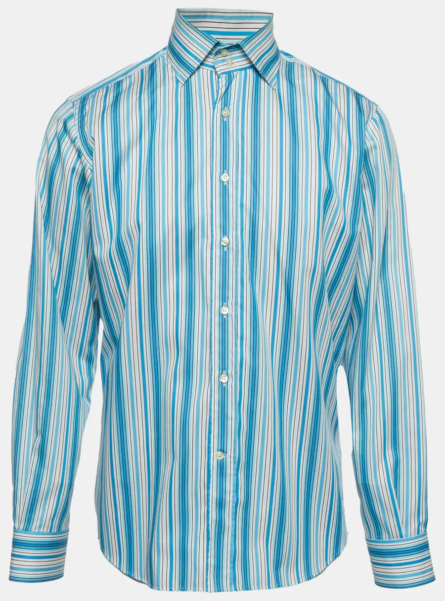 Etro Blue Striped Cotton Poplin Button Up Shirt L