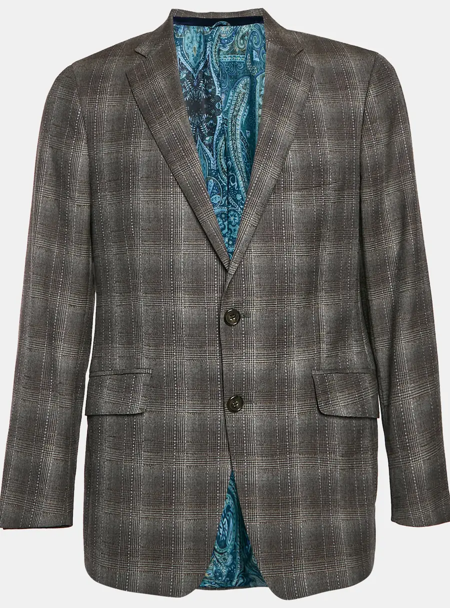 Etro Grey Glen Plaid Wool Single Breasted Blazer L