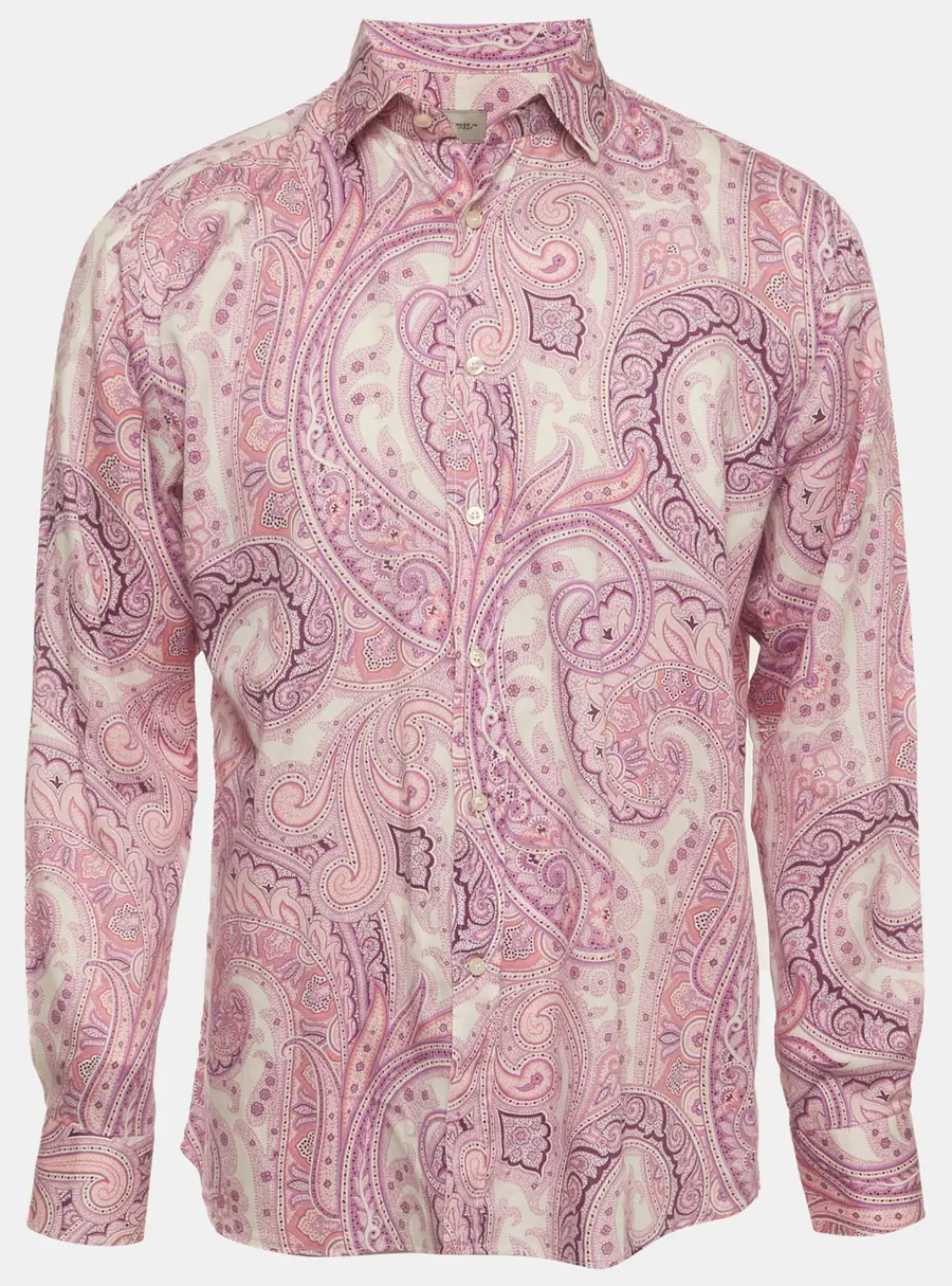 Etro Pink Paisley Print Cotton Long Sleeve Shirt XXL