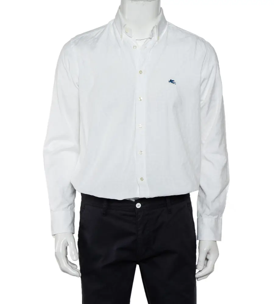 Etro White Paisley Pattern Cotton Button Front Shirt L