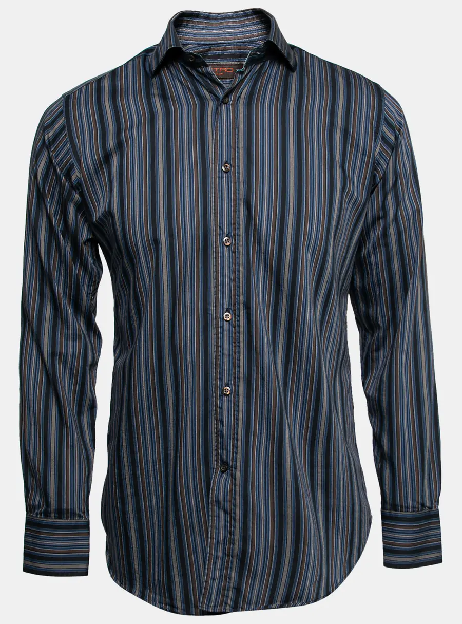 Etro Blue Striped Cotton Button Front Shirt S
