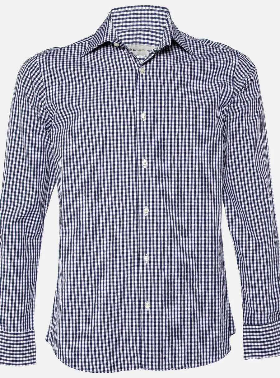 Etro Blue Checked Cotton Classic Shirt S