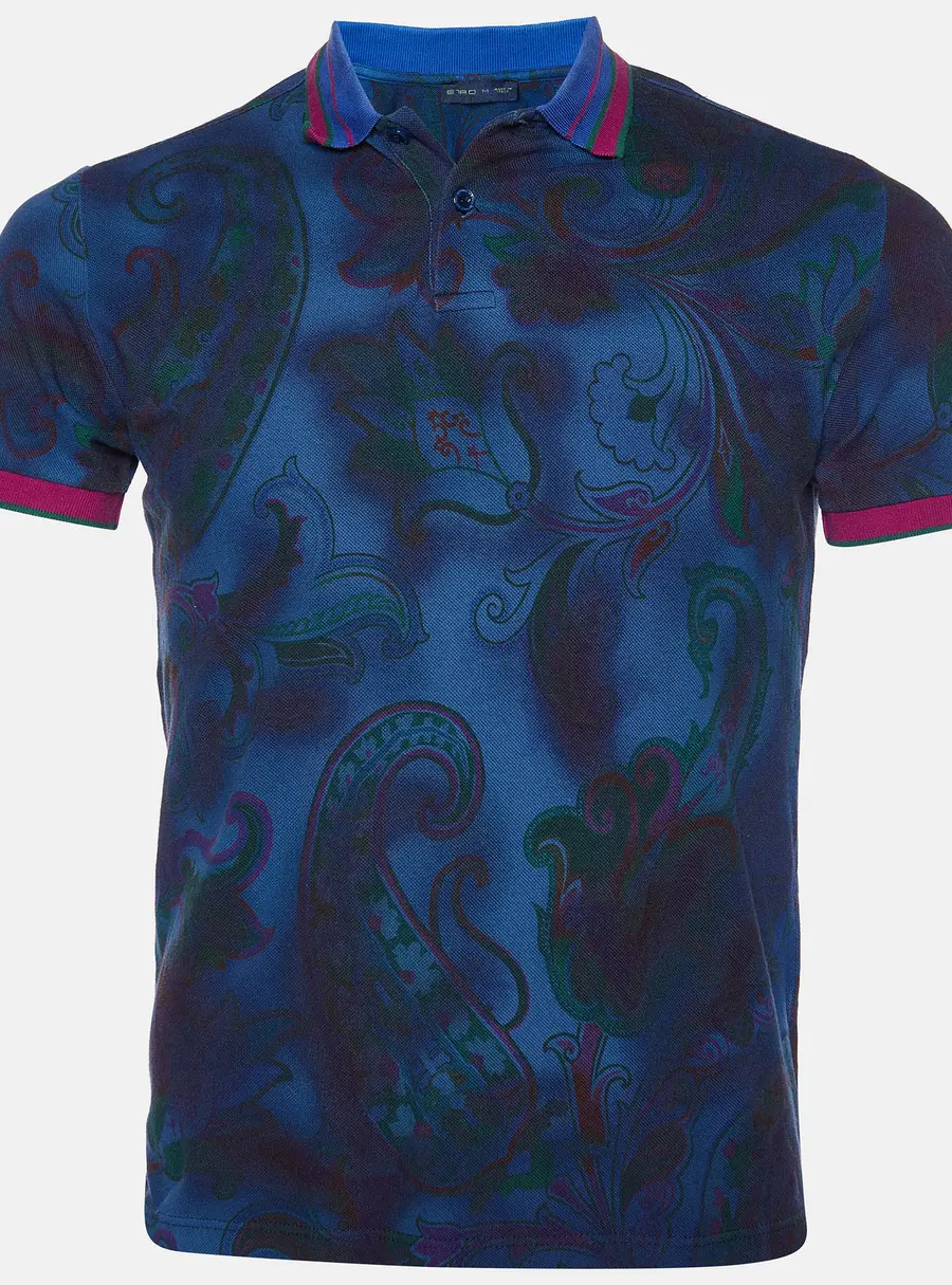 Etro Dark Blue Paisley Print Cotton Pique Polo T-Shirt M