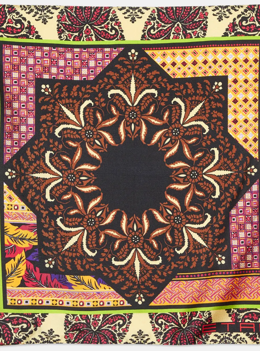 Etro Multicolor Printed Silk Pocket Square