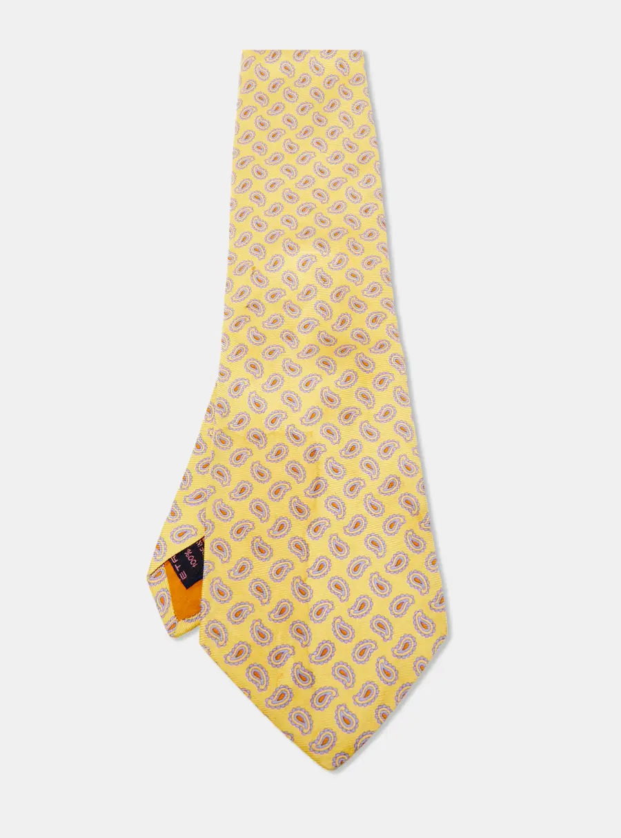 Etro Yellow Paisley Print Silk Traditional Tie