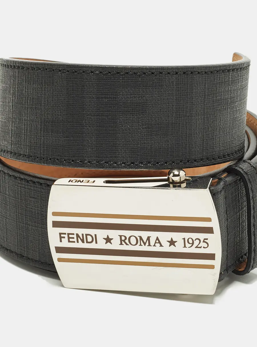 Fendi Roma 1925 100 CM Buckle Belt Black Zucca Coated Canvas