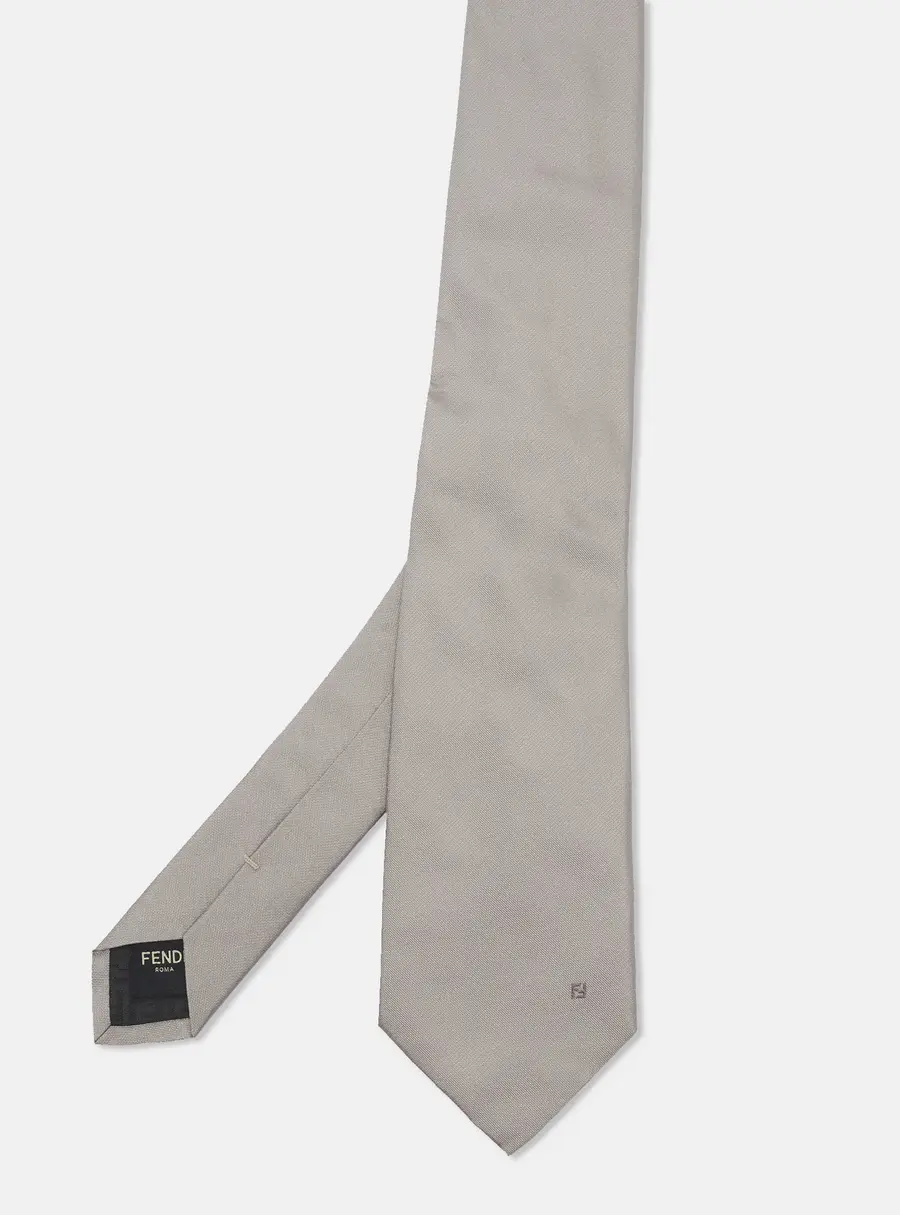 Fendi Grey Logo Embroidered Silk Classic Tie