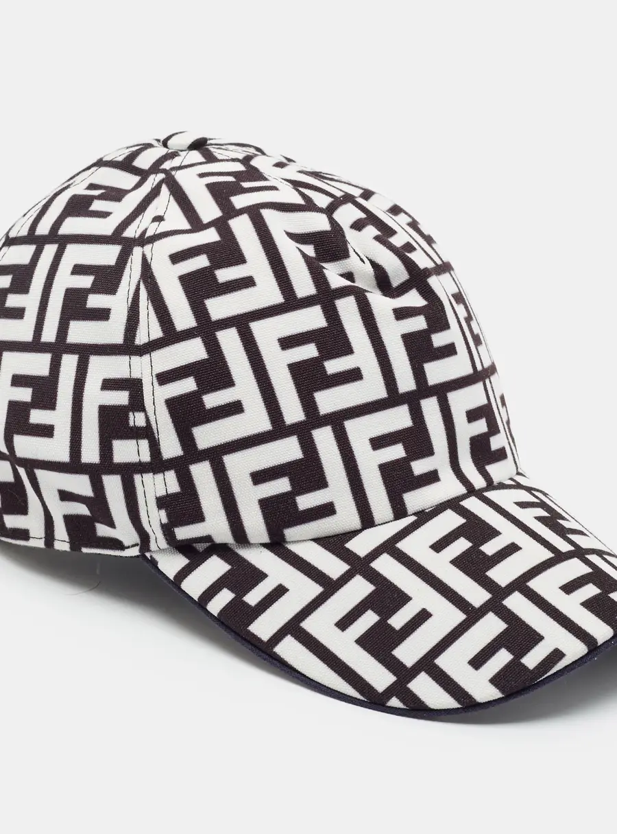 Fendi White /Black Zucca Pattern Cotton Baseball Cap One Size