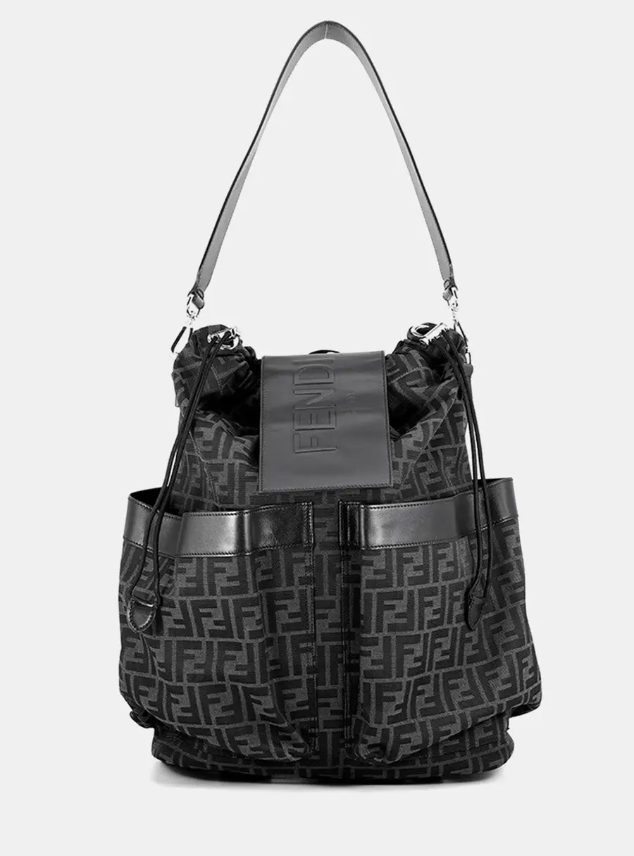 Fendi Zucca Drawstring Backpack Black Ffjacquard Leather
