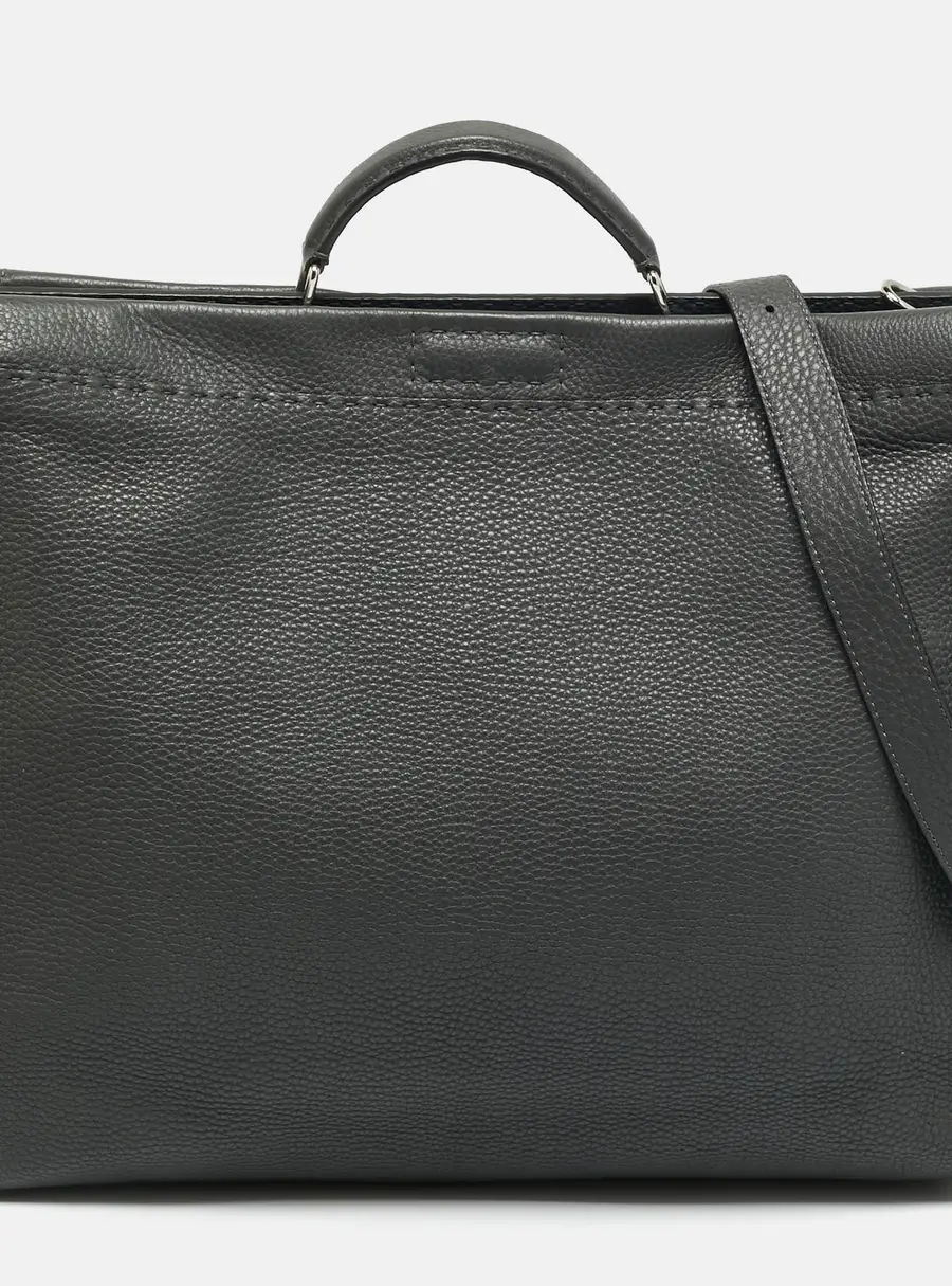 Fendi Peekaboo Large Dark Grey Selleria Leather Top Handle Bag
