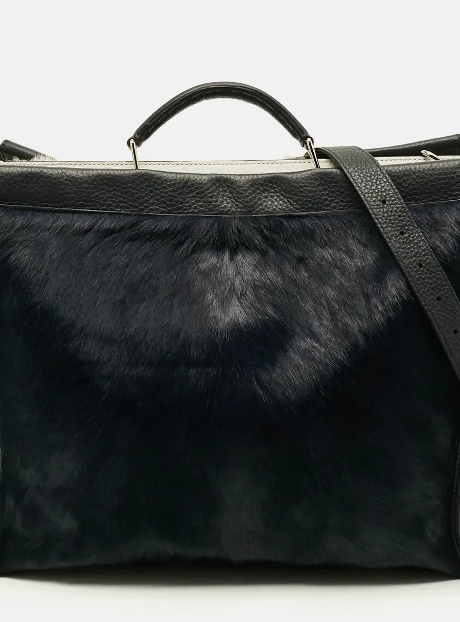 Fendi Peekaboo Large Navy Blue/Black Calf Hair and Leather Briefcase