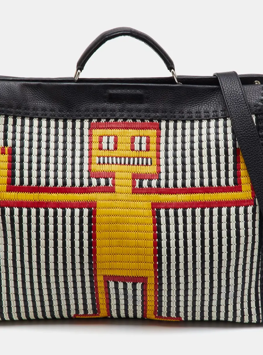Fendi Selleria Peekaboo XL Robot&nbsp;Black Woven Leather Top Handle Bag