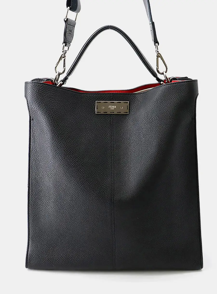 Fendi Peekaboo X-Lite Fit Black Grained Leather Tote Bag