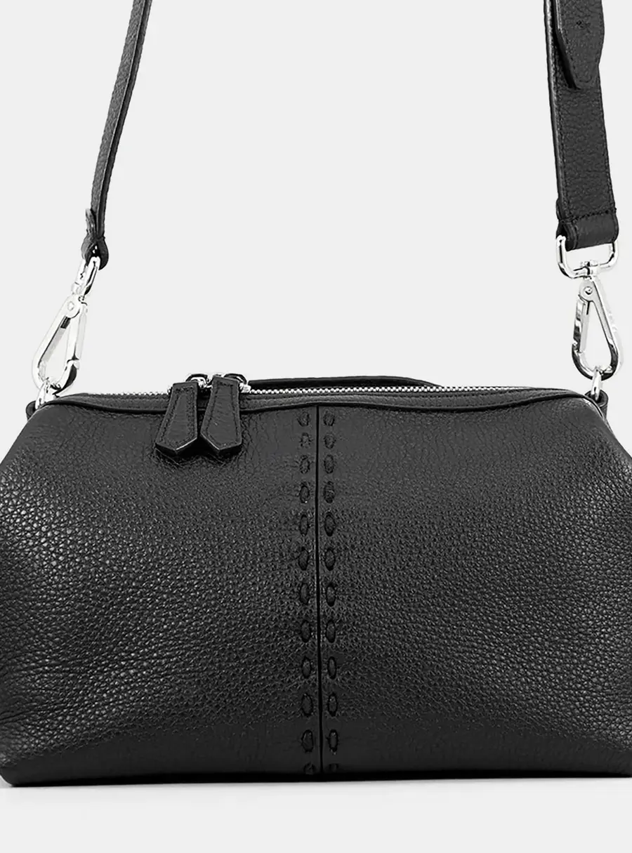Fendi Selleria Siesta Small Black Calfskin Leather Satchel Bag