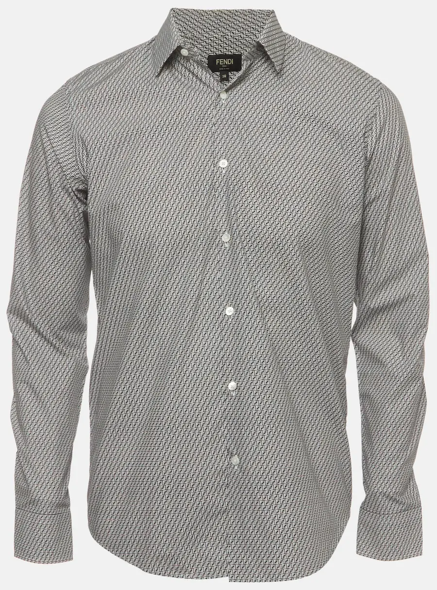 Fendi Monochrome Zucca Print Poplin Button Down Shirt M
