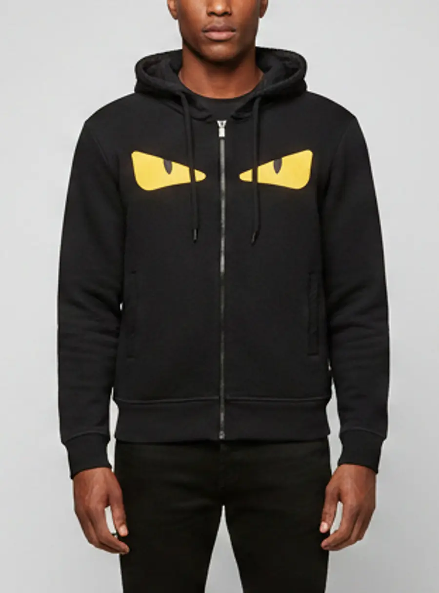 Fendi Black Monster Eyes Appliqué Wool Blend Hoodie M