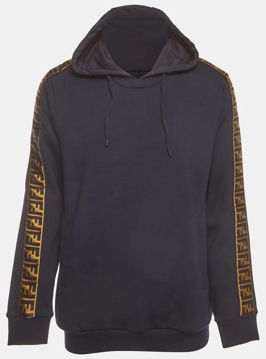 Fendi Navy Blue Zucca Jersey Long Sleeve Hoodie L