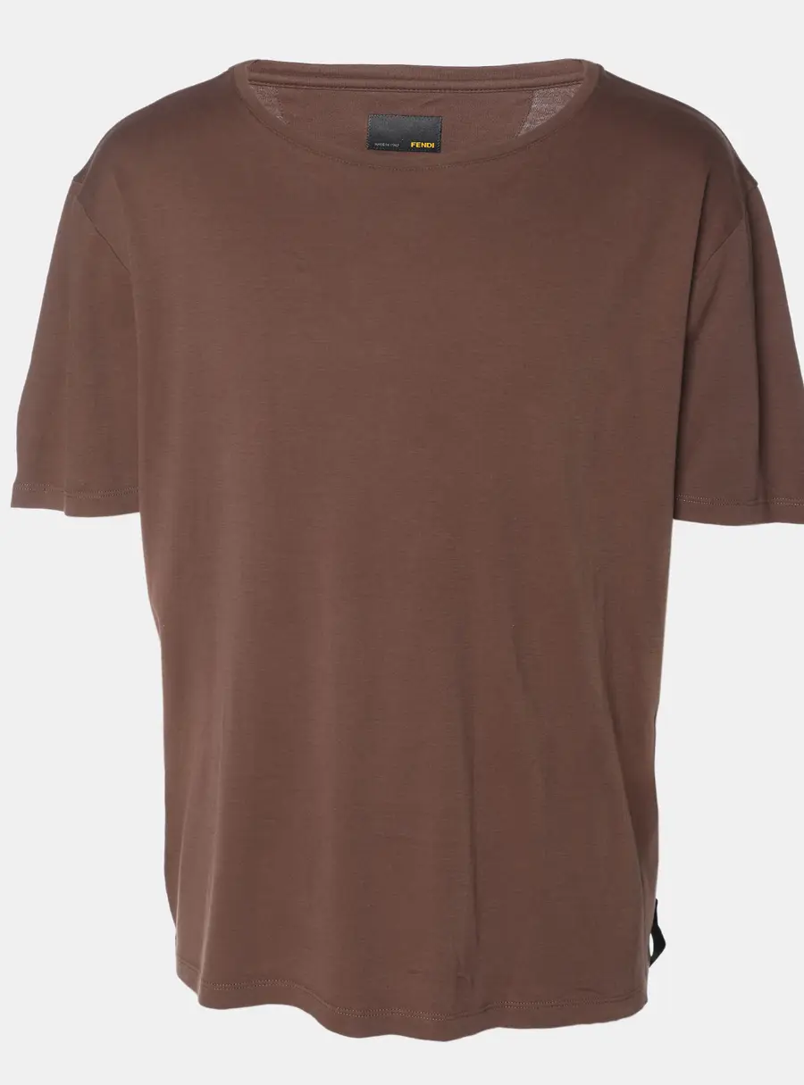Fendi Brown Jersey Crew Neck T-Shirt L