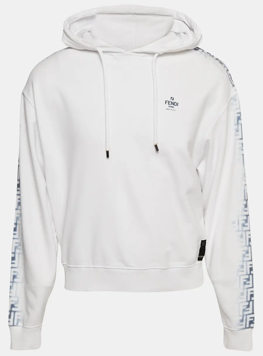 Fendi White FF Print Cotton Knit Hoodie S
