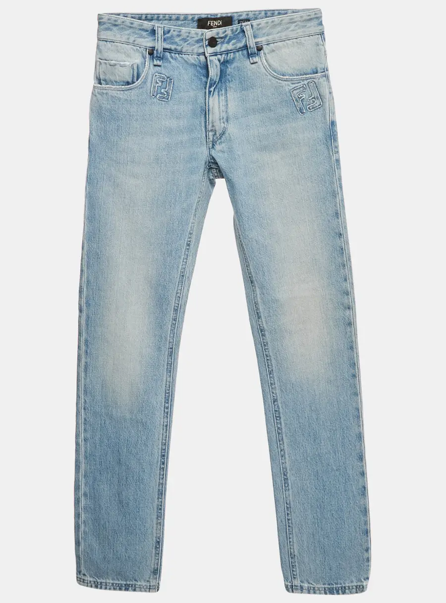 Fendi Blue Zucca Applique Denim Slim Fit Jeans S/Waist 29"
