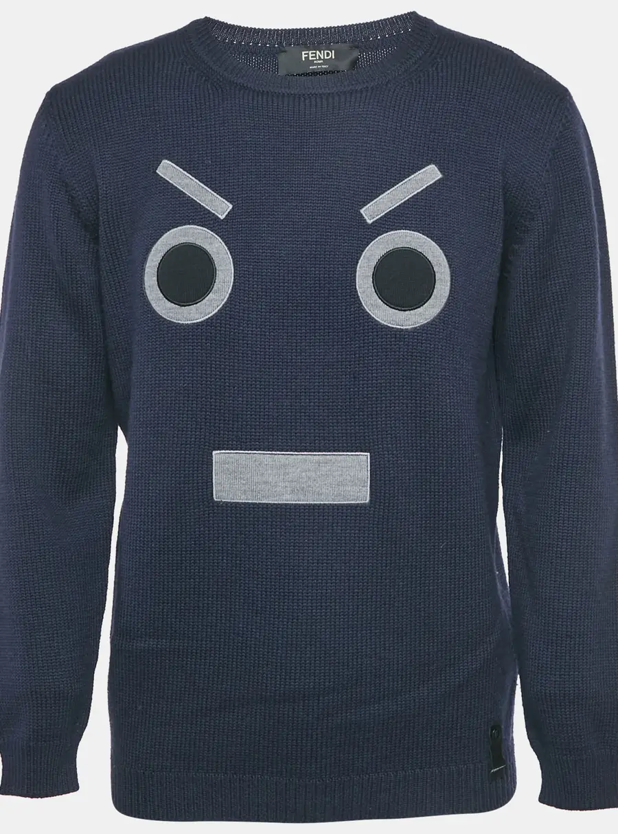 Fendi Navy Blue Monster Wool Knit Jumper XXL