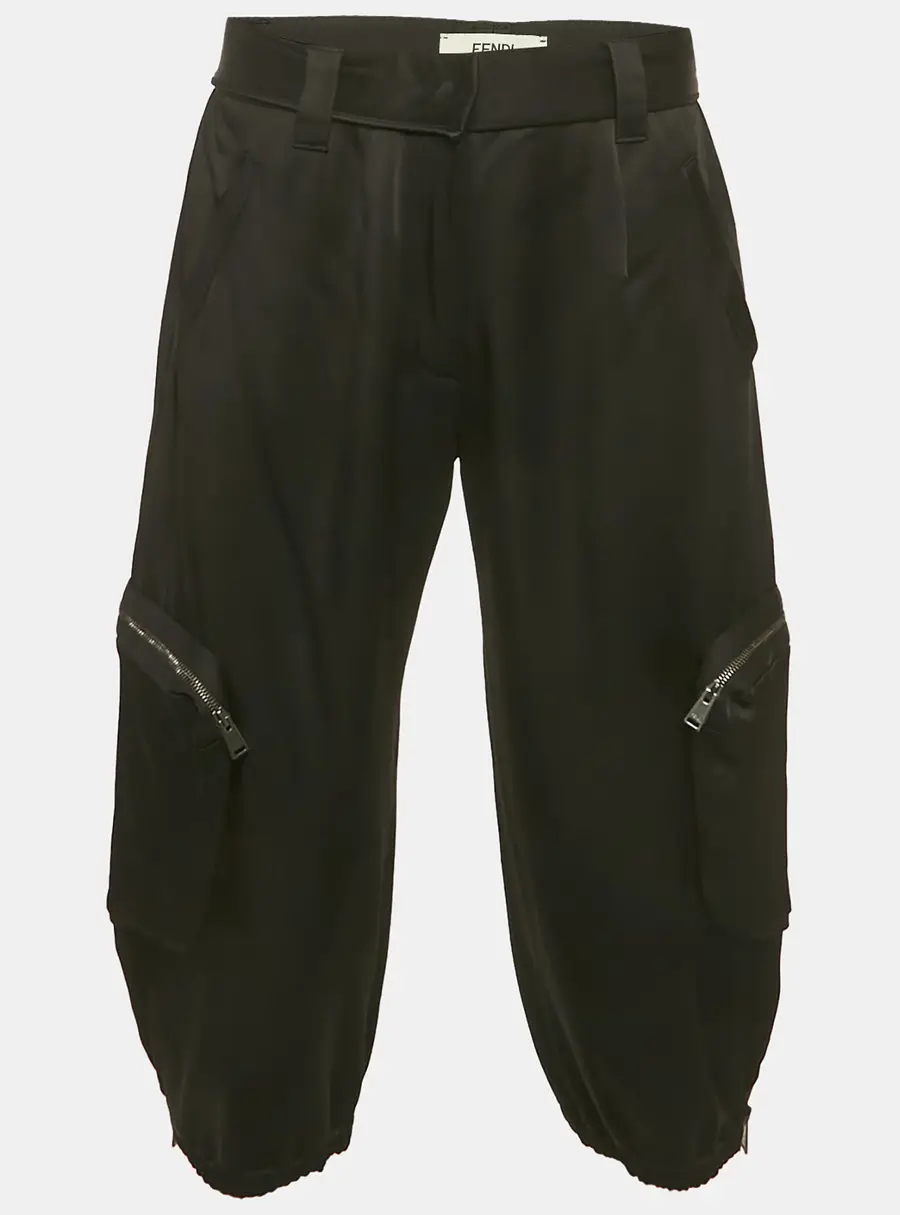 Fendi Black Satin Zip Detail Cargo Pants XS