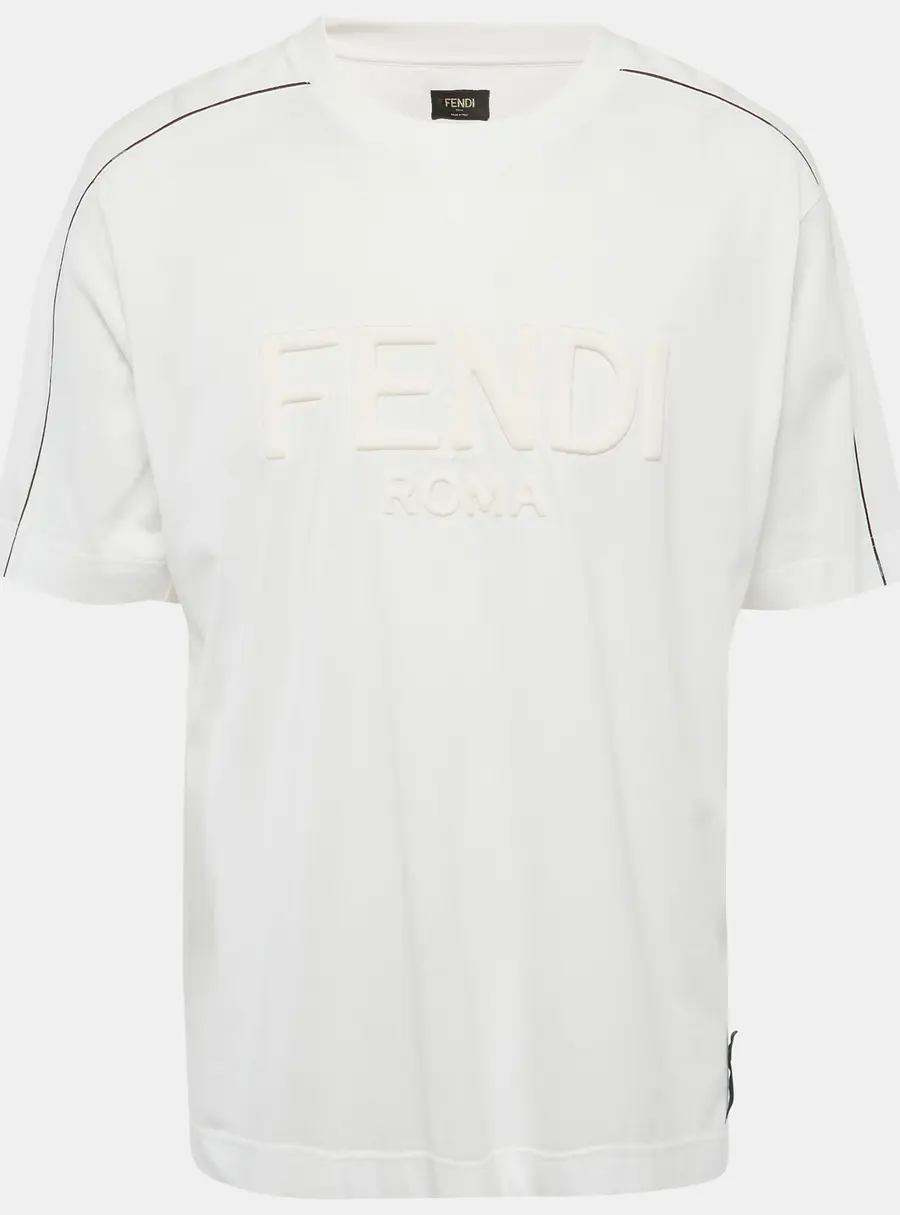 Fendi Roma White Jersey Embossed Logo T-Shirt XL