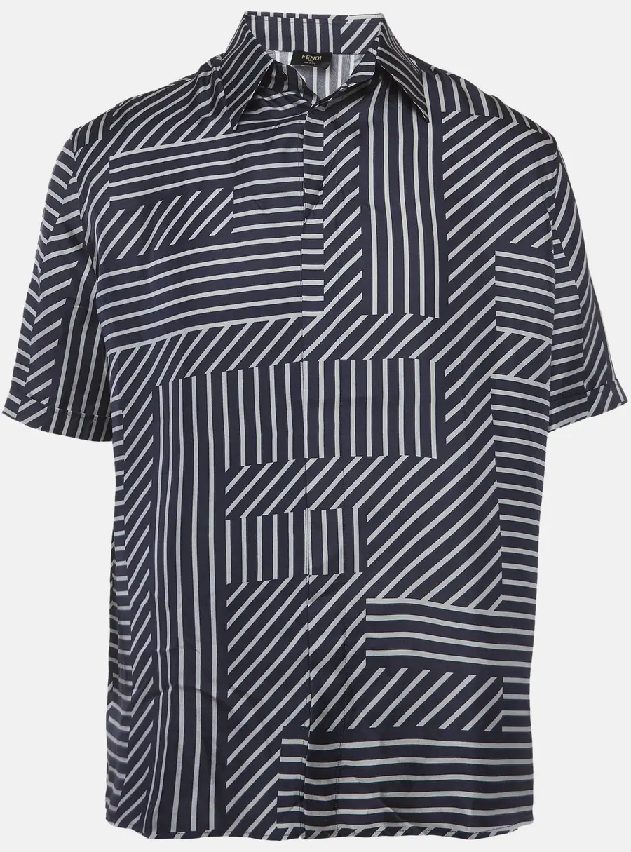 Fendi Blue Striped Silk Button Front Shirt M
