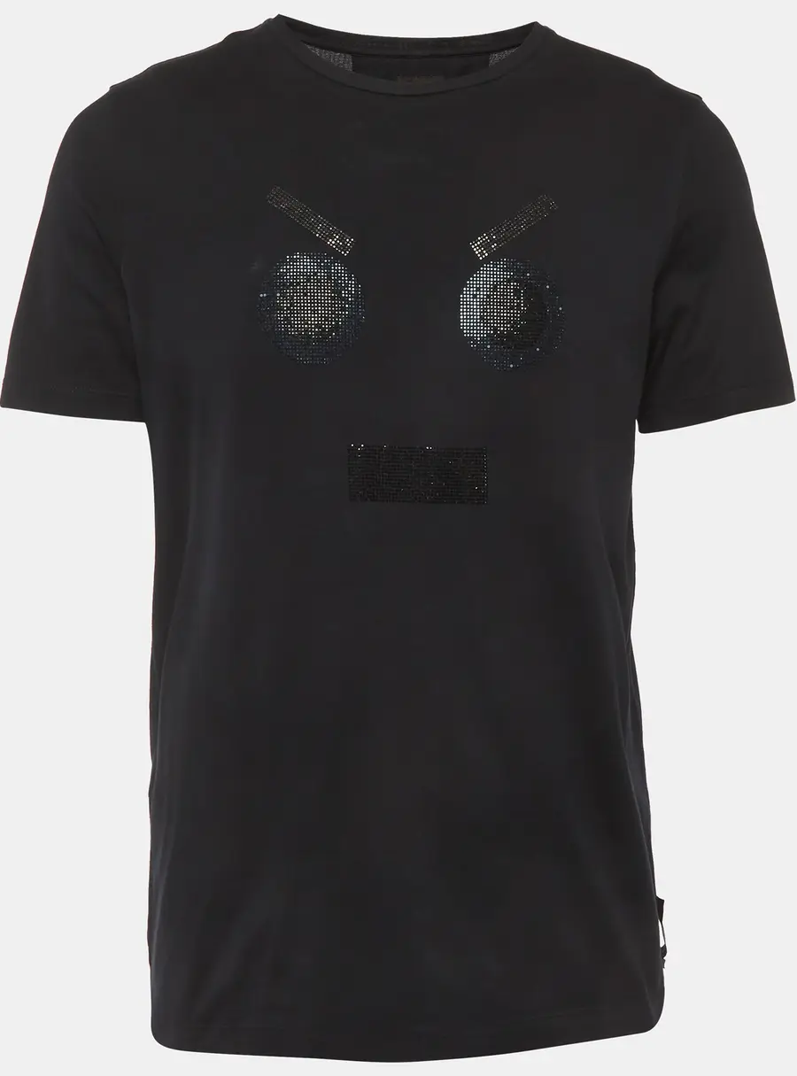 Fendi Black Rhinestone Monster Eyes Jersey T-Shirt XL