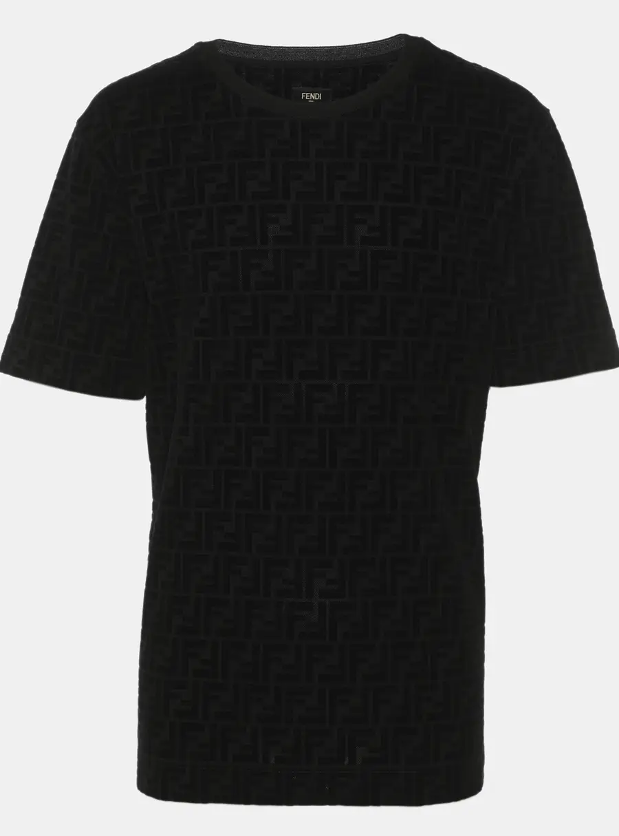 Fendi Black FF Velvet and Pique Polo T-Shirt S