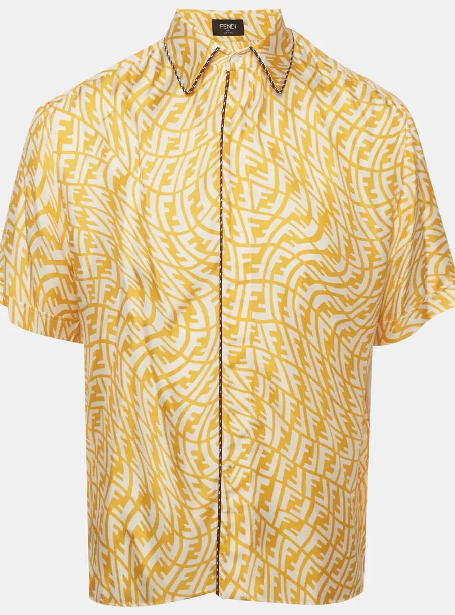 Fendi Yellow FF All Over Silk Short Shirt M