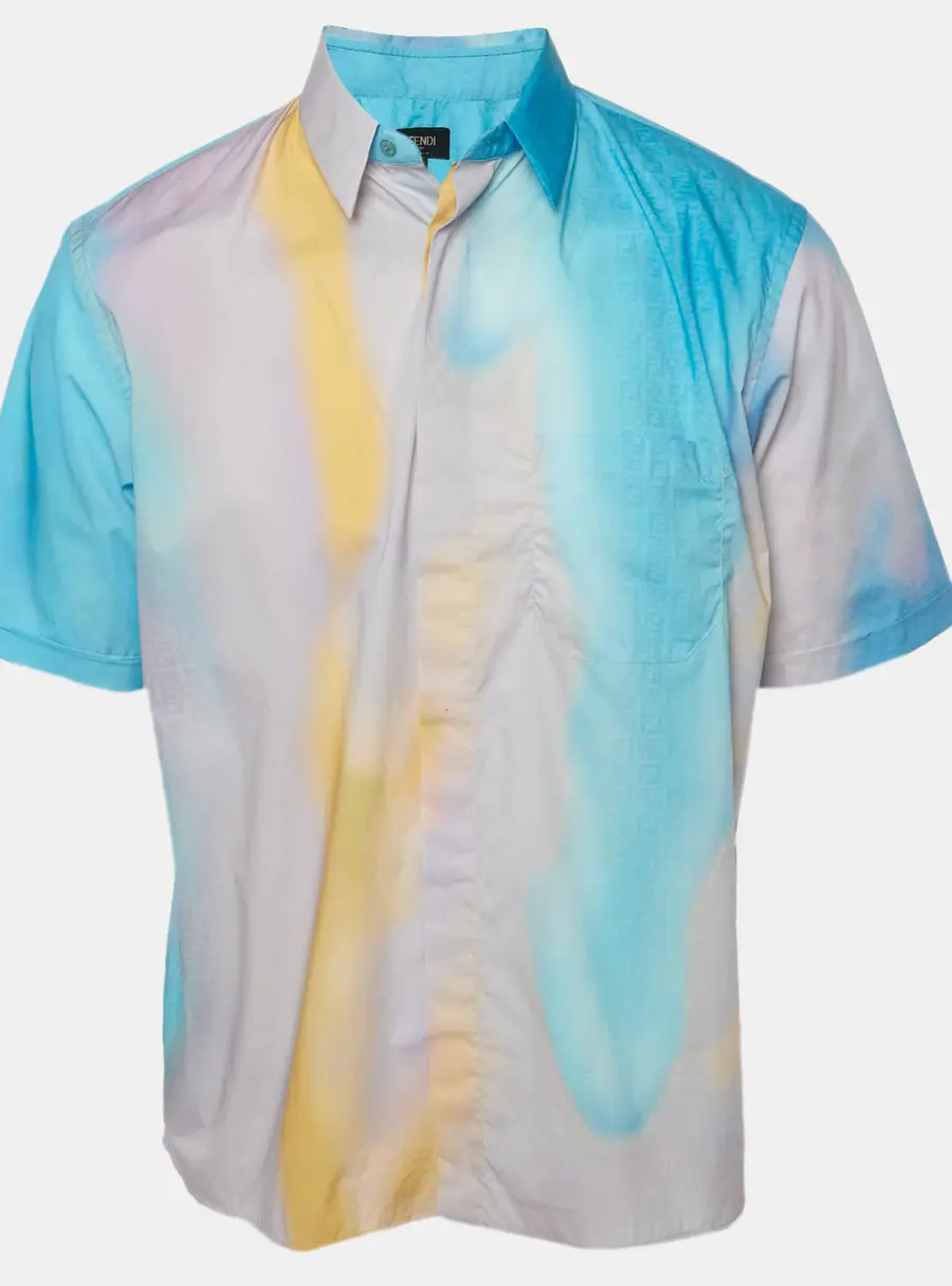 Fendi Multicolor Monogram Tie-Dye Print Cotton Shirt L