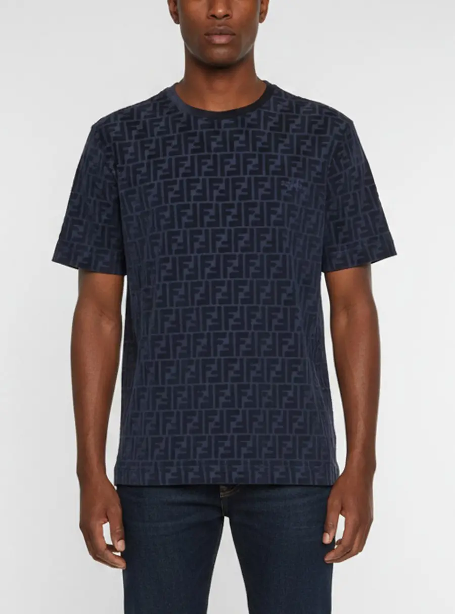 Fendi Navy Blue Zucca Flocked Jersey Crew Neck T-Shirt M
