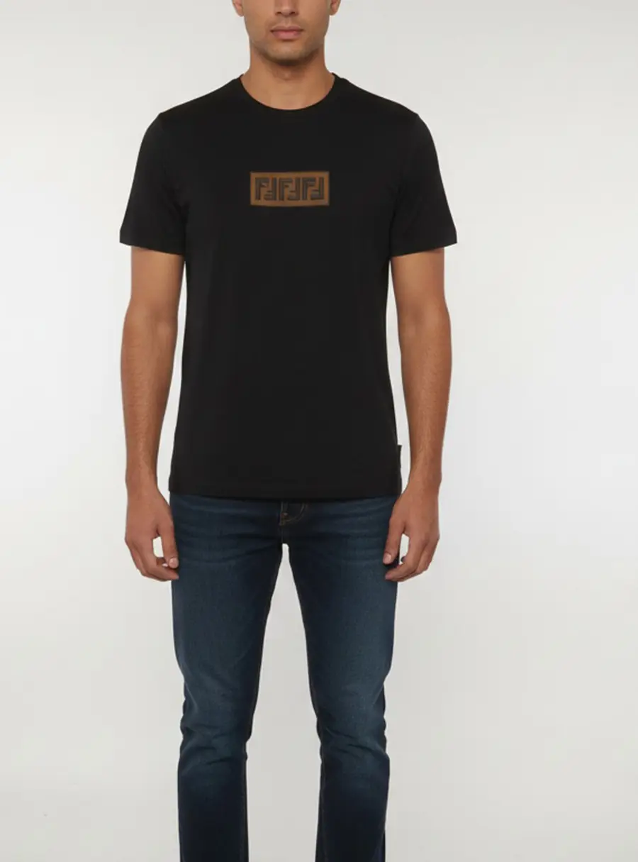 Fendi Black Logo Embroidered Jersey T-Shirt XL