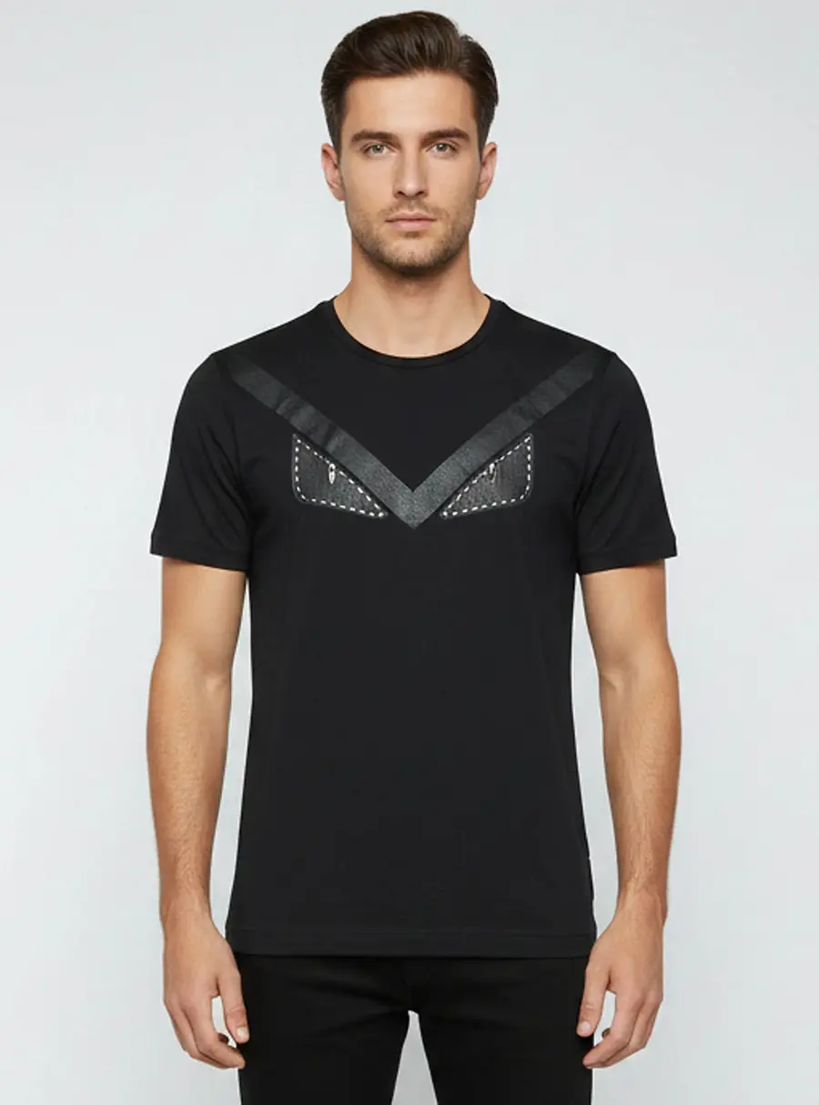 Fendi Black Cotton Bag Bugs Studded Crew Neck T-Shirt L