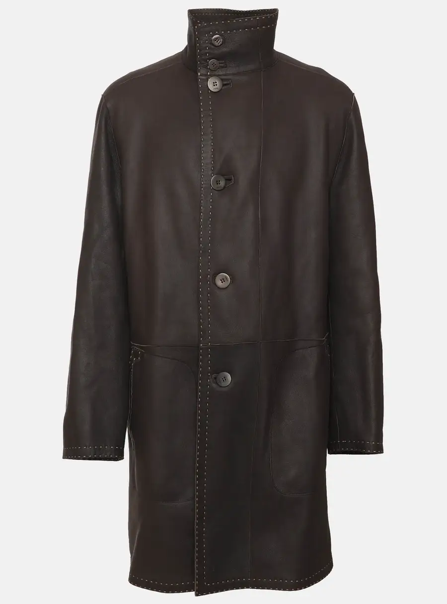 Fendi Dark Brown Lambskin Leather Trench Coat