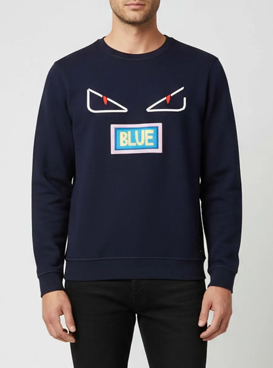 Fendi Navy Blue Monster Eyes Wool Blend Crewneck Sweatshirt XL