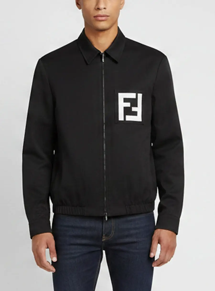 Fendi Black FF Logo Print Gabardine Bomber Jacket XL