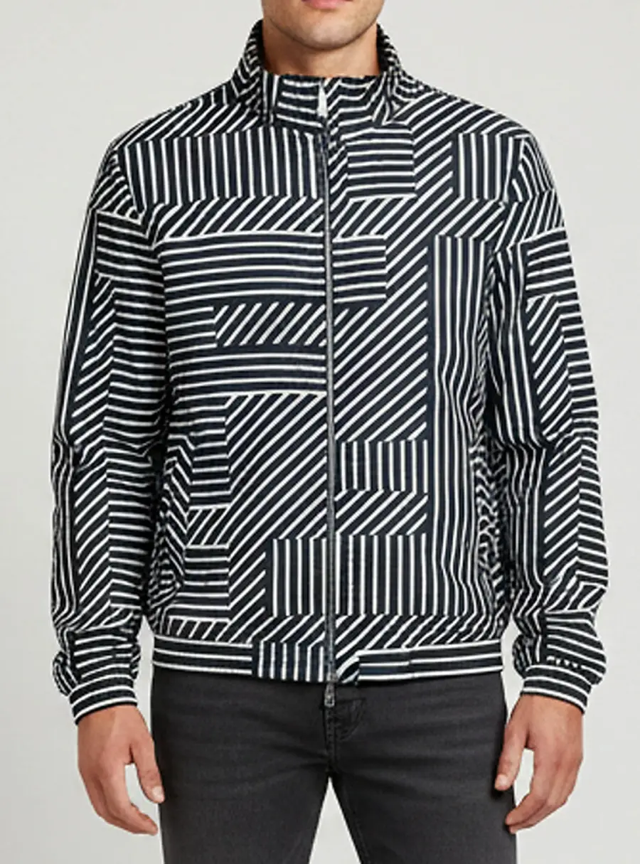 Fendi Blue/White Geometric Shadow Print Nylon Reversible Windbreaker Jacket L